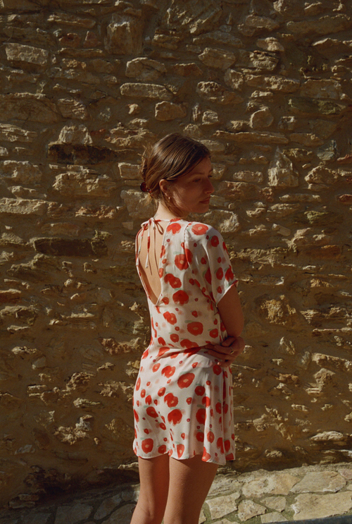 Laura short dress - Red flower print